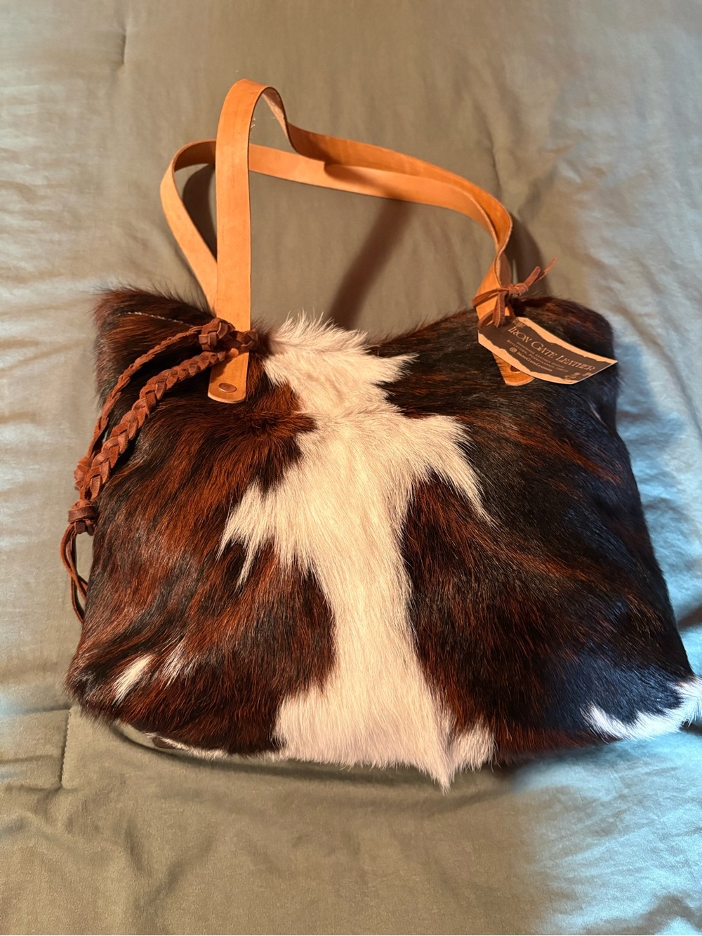 Leather-Handled Brown & White Cowhide Shoulder Bag (conceal carry)